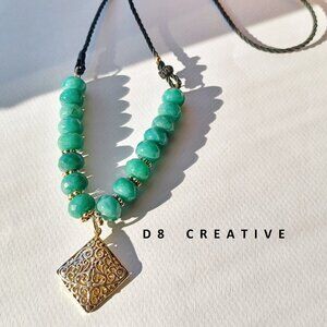 New green agate with sterling silver handcrafted necklace